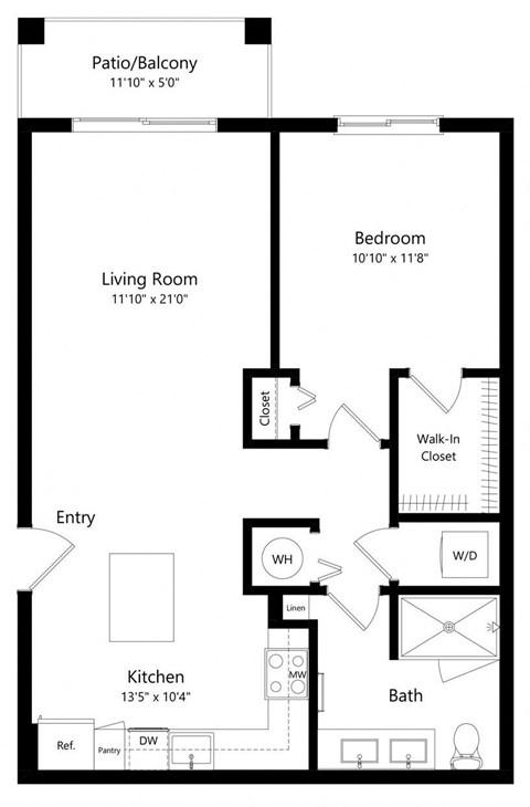 One Bedroom Floor Plan at Boca Vue Luxury Apartments in Boca Raton FL
